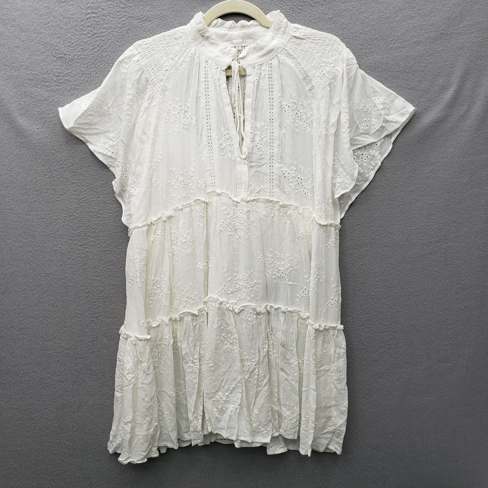 Olivaceous Tiered Babydoll Dress White Eyelet Lace Cottagecore Trad Southern M